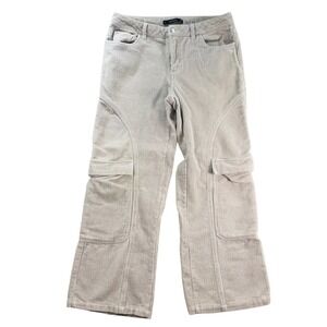 Hesperus Womens Size 7 Corduroy Cargo Pants Cream Wide Leg Utility Workwear 90s‎